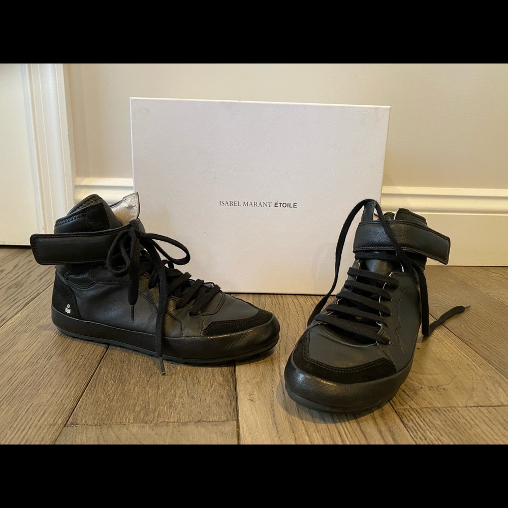 Isabel Marant high top black leather sneakers